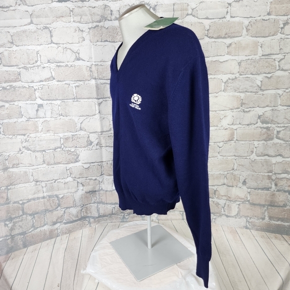 Vintage Scott & Charters of Hawick Lambswool  Vneck Pullover Sweater Navy - Picture 8 of 13